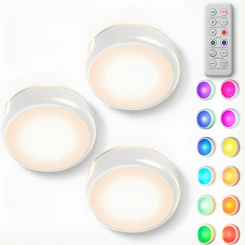 lampe led sans fil télécommande 16 couleurs changeantes adhésive moderne veilleuse pile blanc rond