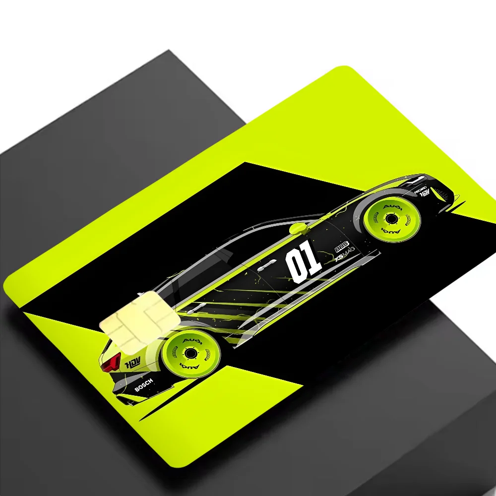 stickers carte crédit voiture sportive stylisée moderne waterproof réutilisable jaune fluo noir
