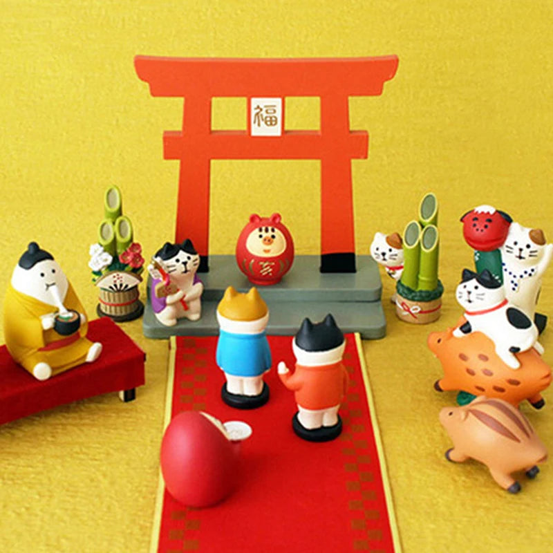 porte bois miniature japonais traditionnel décorative rouge noire figurines animaux