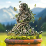 statuette déesse forêt verte marron racines feuilles mousse extérieure pot fleur naturelle 15cm opaque