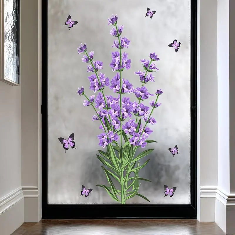 sticker decoratif fleurs papillons rouge rose violet bleu adhesif mur fenetre art floral
