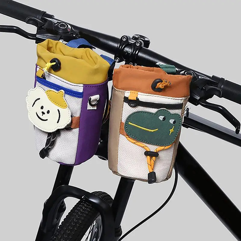 sacoches vélo guidon sangles élastiques ours grenouille patches couleurs ludiques enfants