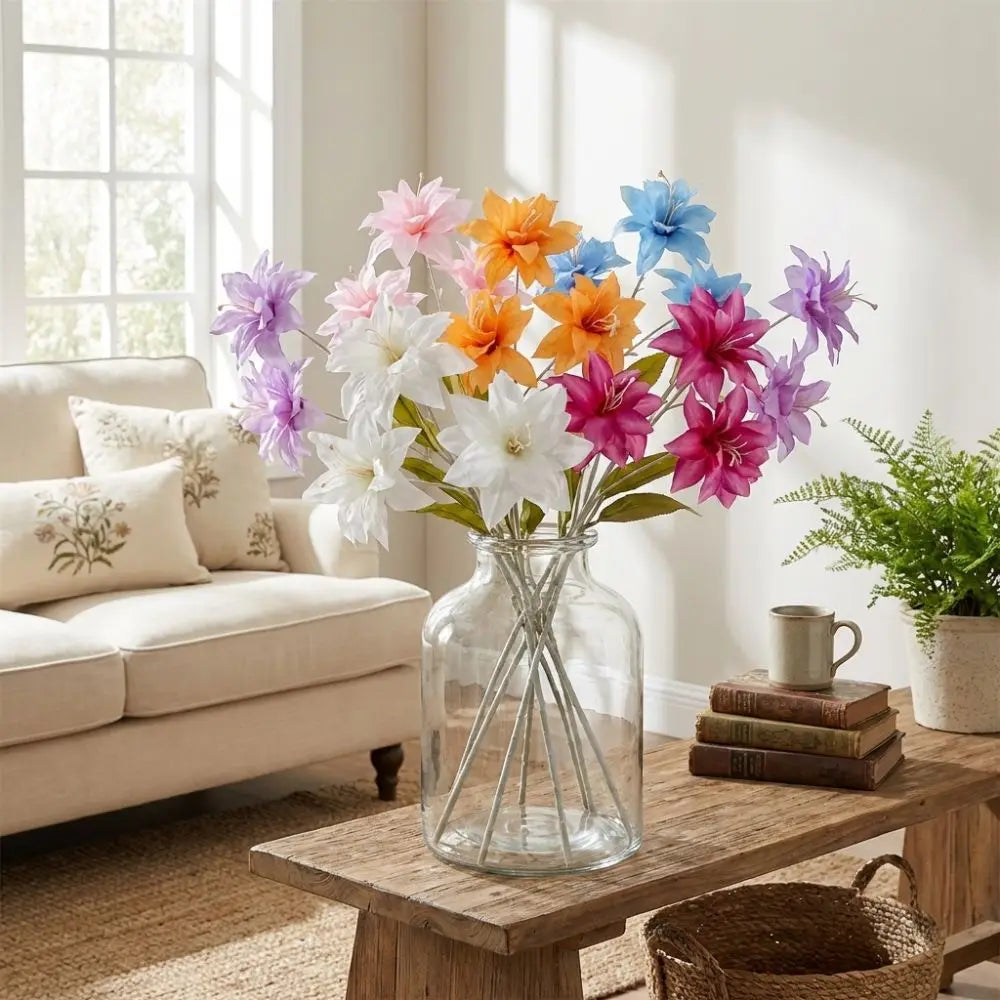 décoration intérieure bouquet artificiel moderne vase rectangulaire rouge blanc orange bleu rose jaune beige