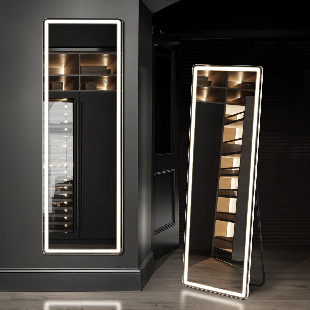 miroir pied moderne éclairage led blanc noir minimalisteintérieur