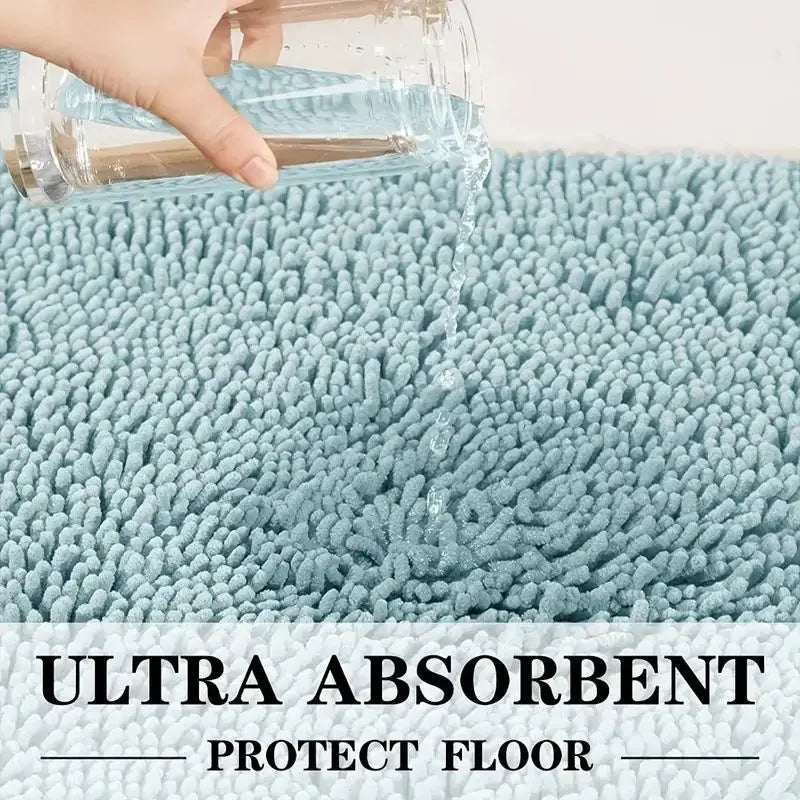 tapis bain bleu clair absorbant doux texture bouclée antibruit antidérapant moderne rapide sécher lavage