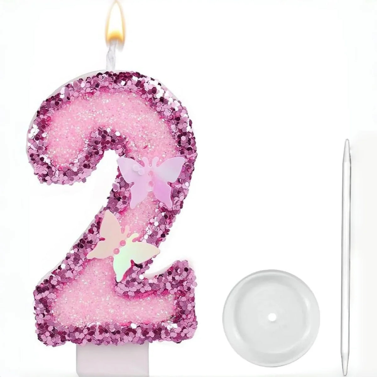bougies anniversaire forme chiffres rose pailletées papillons relief festives
