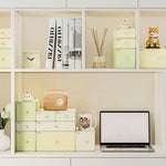 boîtes tiroirs blanc vert clair texture mat opaques modernes poignées stockage organisation domicile
