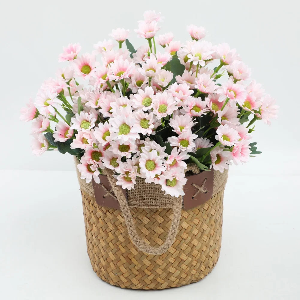 bouquet fleurs artificielles camomille marguerites soie plastique feuilles vertes naturel decoration maison mariage