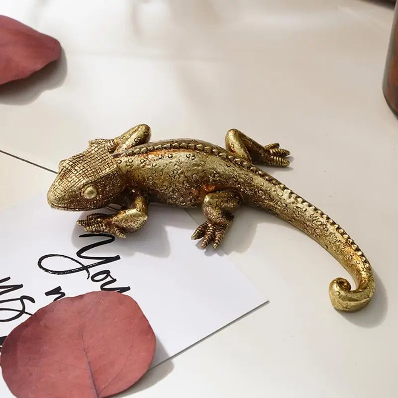 statuette lézard doré résine réaliste décoration murale maison jardin terrasse opaque détaillée