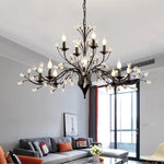 lustre led noir branches cristal contemporain élégant suspendu salon chambre