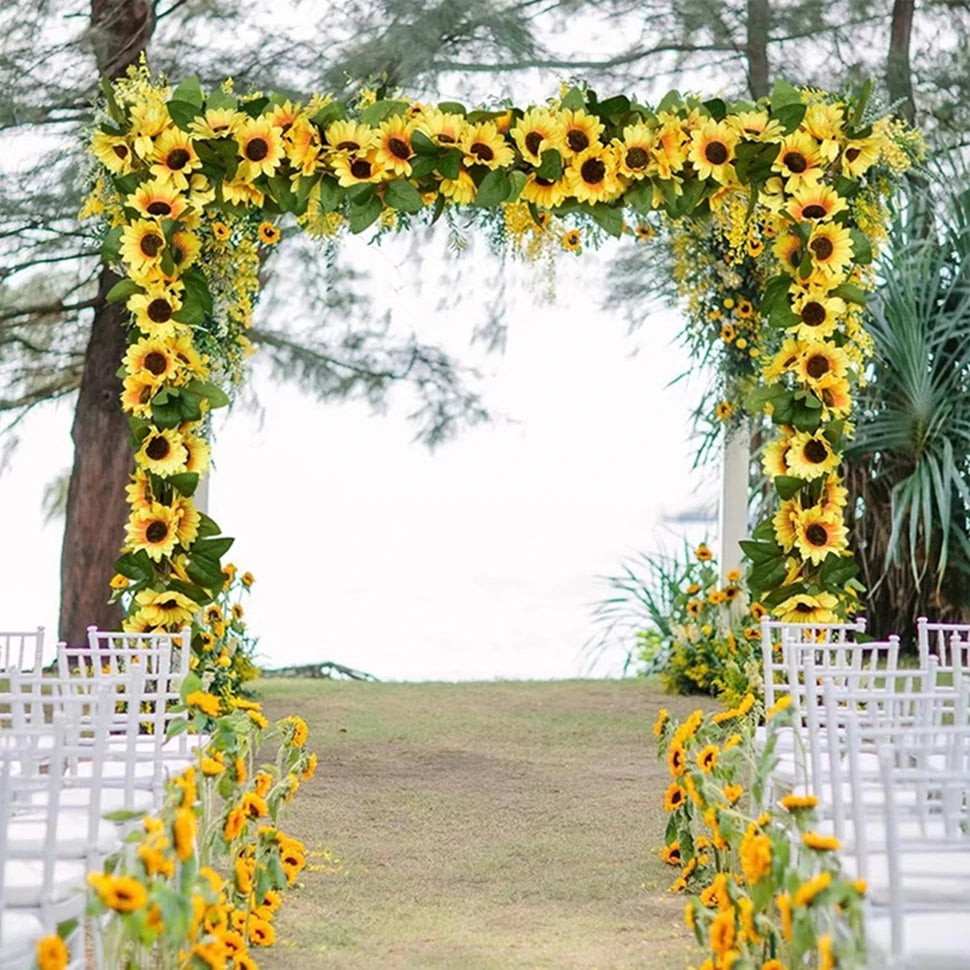 guirlande fleurs tournesol artificielles jaune vert feuilles mariage extérieur décoration maison festive anniversaire babyshower