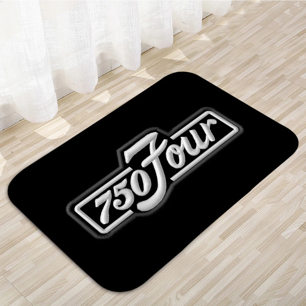 tapis moderne orange noir blanc rouge logo moto motifs floraux antidérapant polyester