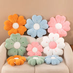 coussin fleurs stylisées orange bleu rose vert blanc jaune moderne décoration
