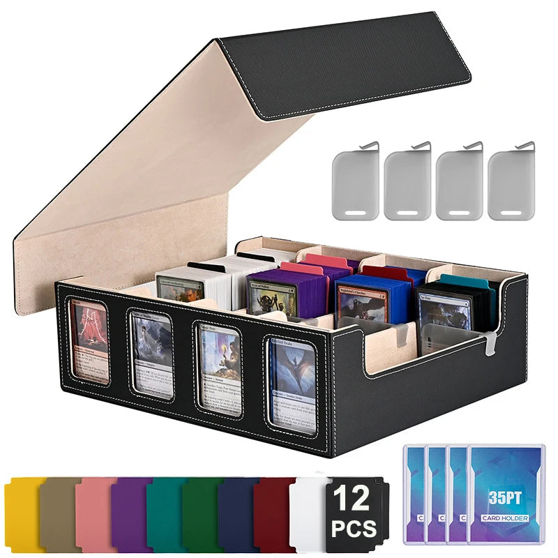 boîte rangement cartes collection 3000 capacités aimants 12 pochettes noir rouge moderne