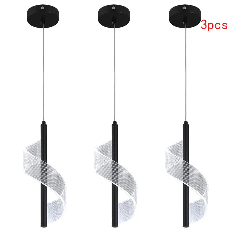 lampe suspendue moderne spirale acrylique translucide noir plaque éclairage chambre restaurant led