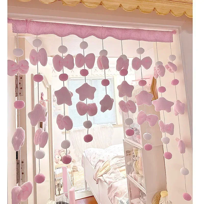 rideau decoratif doux papillons etoiles rose velours semi transparent enfantin chambre fille