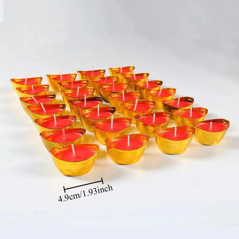 bougies décoratives fleurs lotus rouge doré artisanal traditionnel 28 pièces opaques table événements