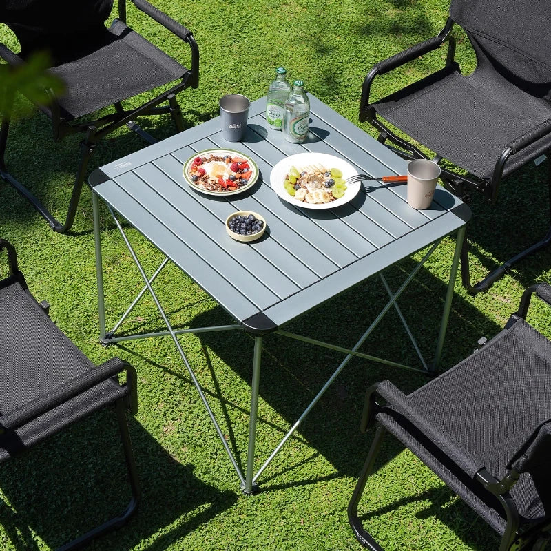 table pliante extérieure moderne gris métallisé pieds pliants sac rangement patio jardin