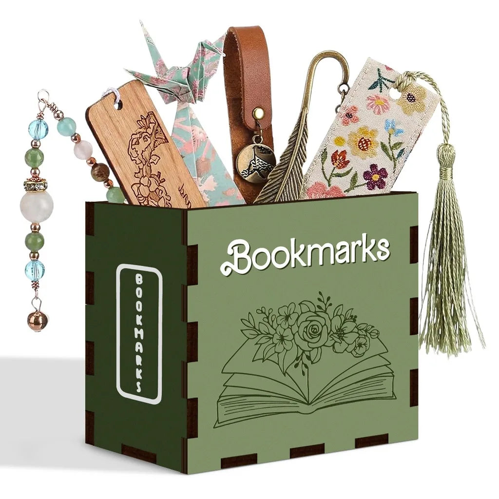 rangement bois marque pages décoratif literaire dessins fleurs livres ouverts