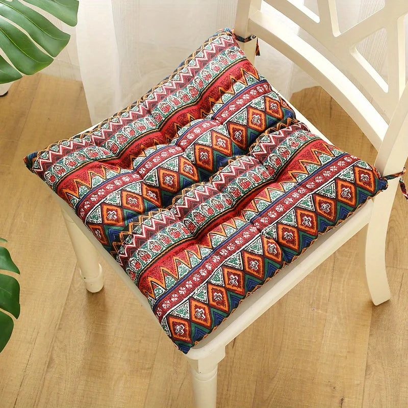 coussin siège carré rond couleur rouge bleu motif aztèque ethnique tissu polyester tat opaque