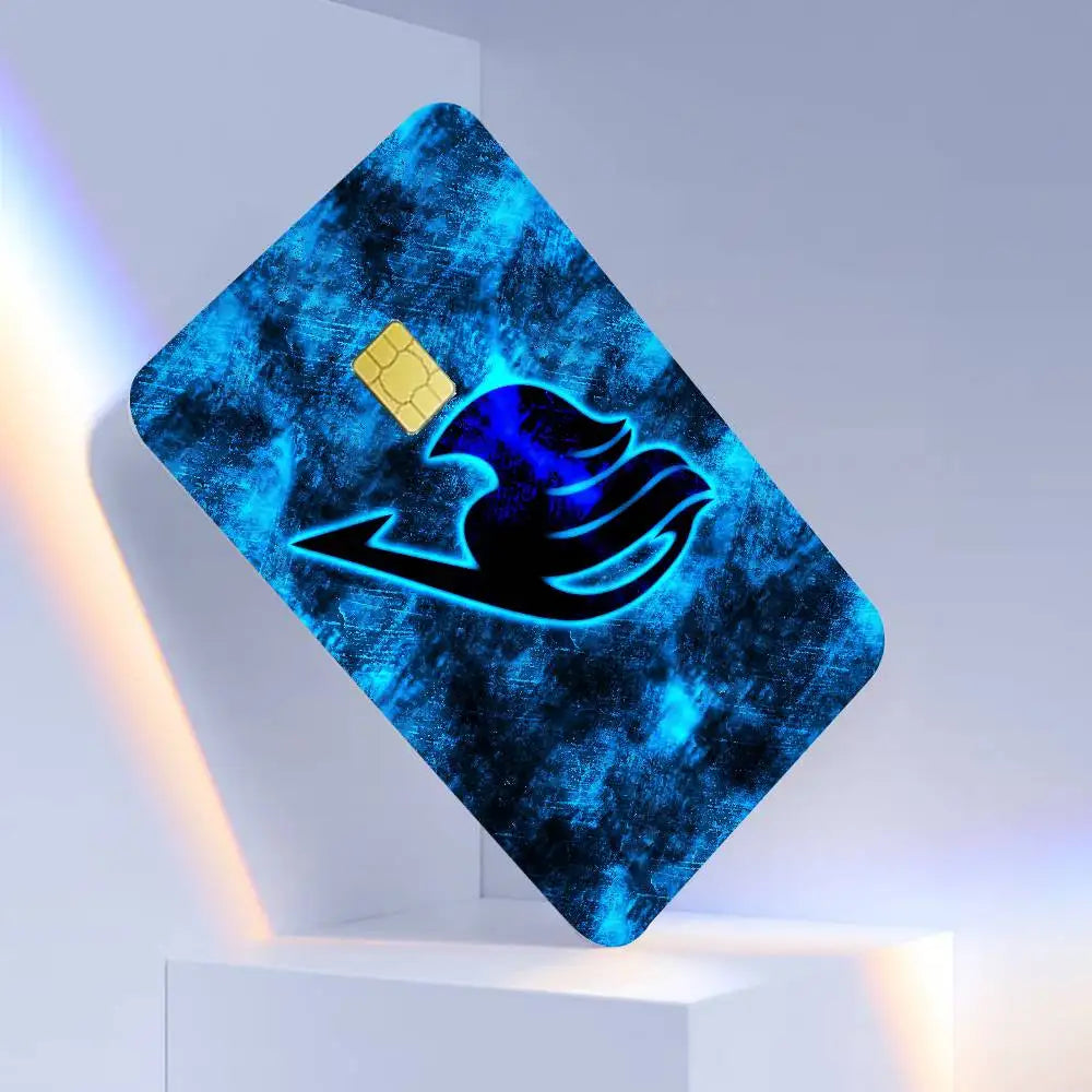 stylo animé fairy tail carte bancaire sticker réutilisable étui occlusion moderne bleu effets feu