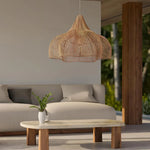 suspension rotin tressé naturel moderne rustique chaîne métallique opacité 60cm chambre restaurant