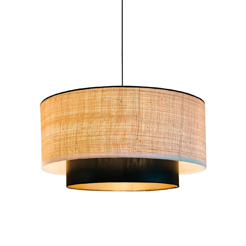lampe suspendue tissu beige moderne chaîne noire minimaliste chambre salon