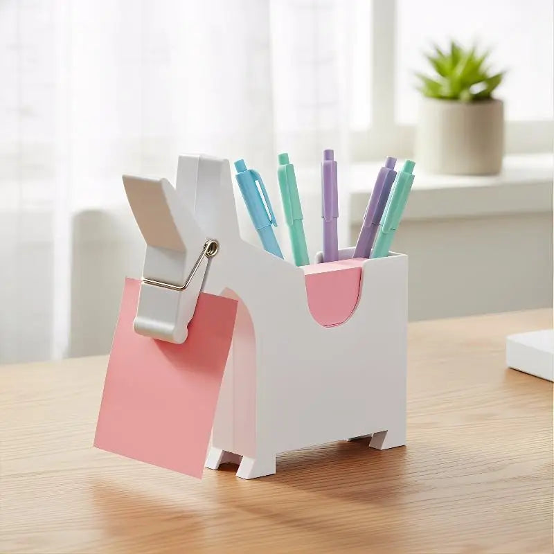 support stylos porte papier cheval blanc rose rouge moderne minimaliste clips