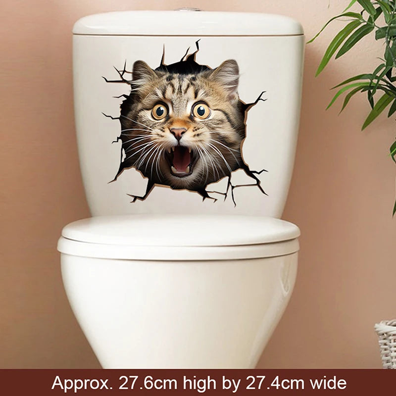 sticker mural 3d chaton orange gris opale adhésif salle bain décoration animaux