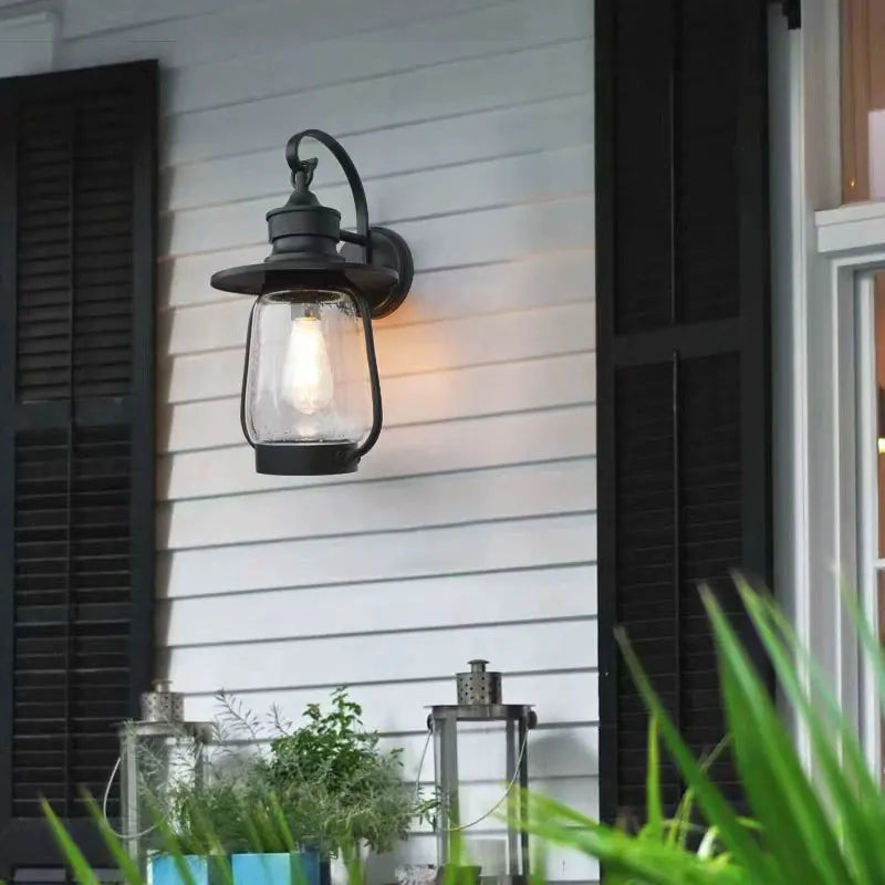 lampe murale extérieure noire verre trempé ip65 rustique éclairage balcon cour vintage led 85265v