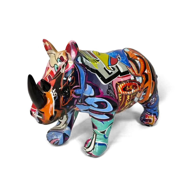 statuette rhinocéros abstraite graffiti animal résine décorative maison