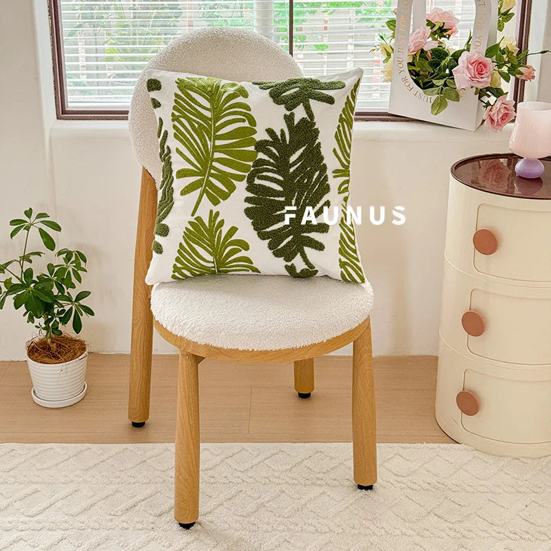 coussin carré moderne motif feuilles tropicales brodé polyester 45x45cm décoration maison voiture