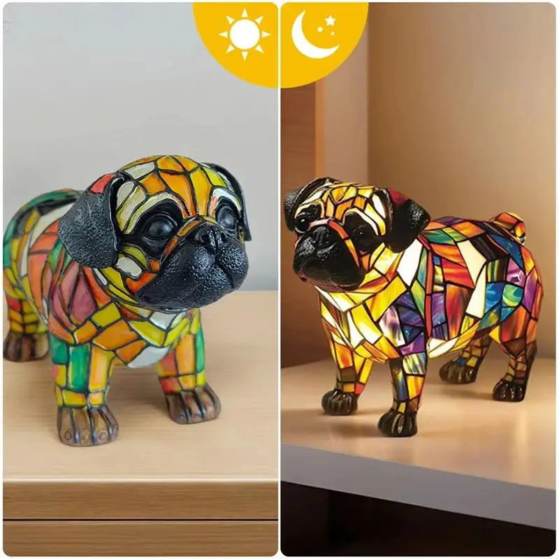 lampe posée chien multicolore mosaïque artisanale décoration maison led résine opaques