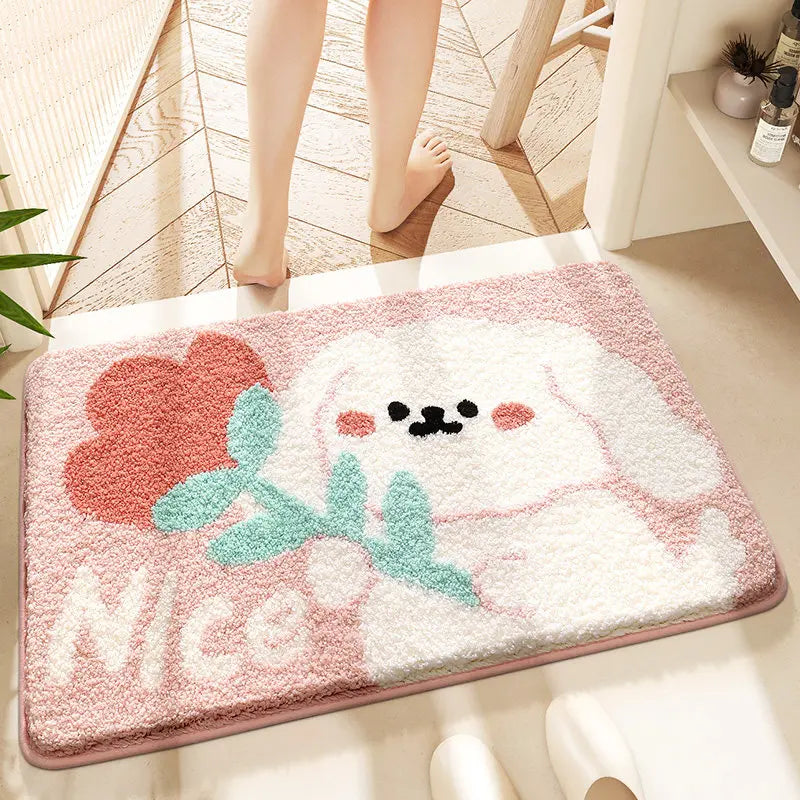 tapis bain antidérapant polyester shiba inu enfant moderne blanc bleu orange