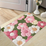tapis fleurs relief moderne vert rose blanc salle bain entrée non glissant machine lavable