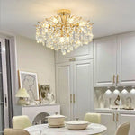 chandelier moderne crystal or led lumiere salle blanche bleue élégante