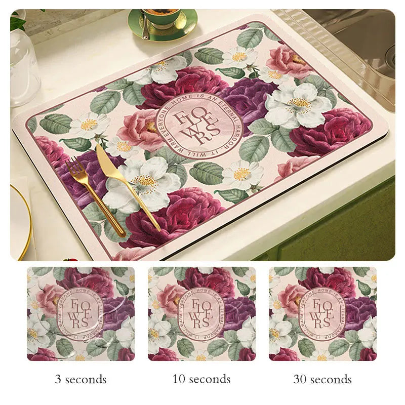 tapis cuisine absorbant motif floral fleurs rectangle décoratif évier plan travail