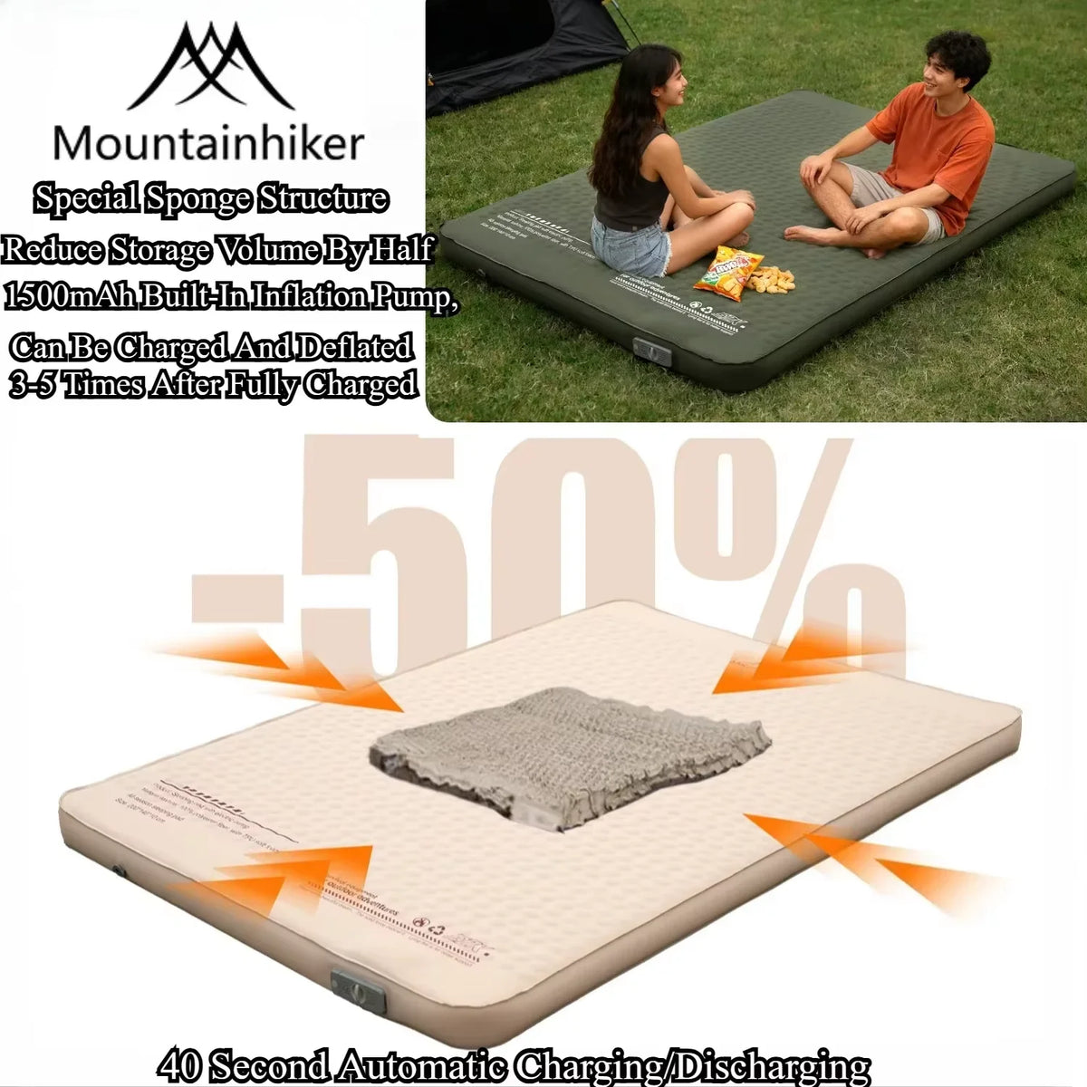 matelas gonflable vert foncé beige moderne pompe intégrée tapis couchage familial portable