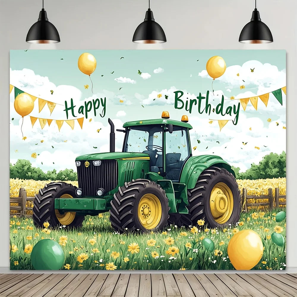 fond scène illustration tracteur vert balles baudruche anniversaire décoration événement festive halloween