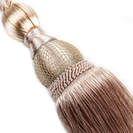 pompons rideau rose pâle beige gris classique élégants attache franges tissu uni sans perçage