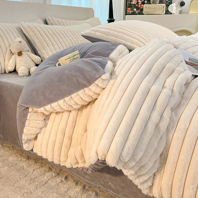 Parure de lit en velours imitation fourrure et flanelle polaire, couleur beige