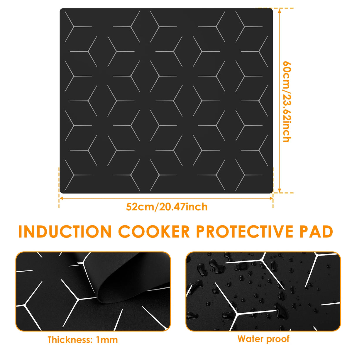 protecteur plaque cuisson induction noir hexagones blancs moderne adhésif 52x60cm silicone