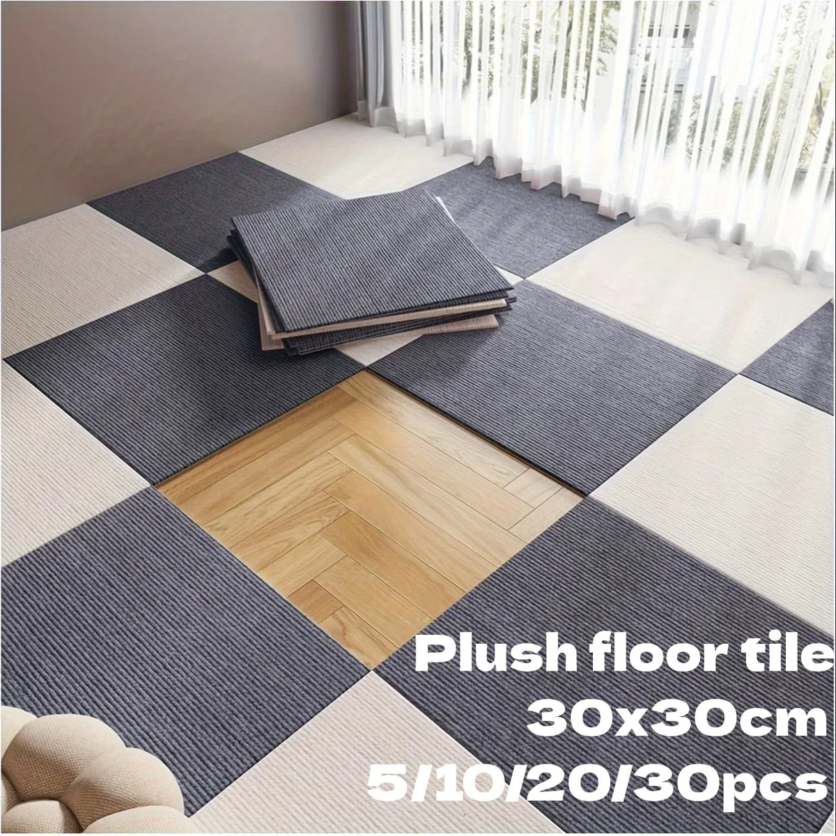tapis sol carré autocollant moquette 30x30cm revêtement sol textile moderne décoration chambre intérieure
