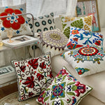 taies d'oreiller coton polyester ethnique floral brodées couleurs vives motifs géométriques coussins deco 45x45cm