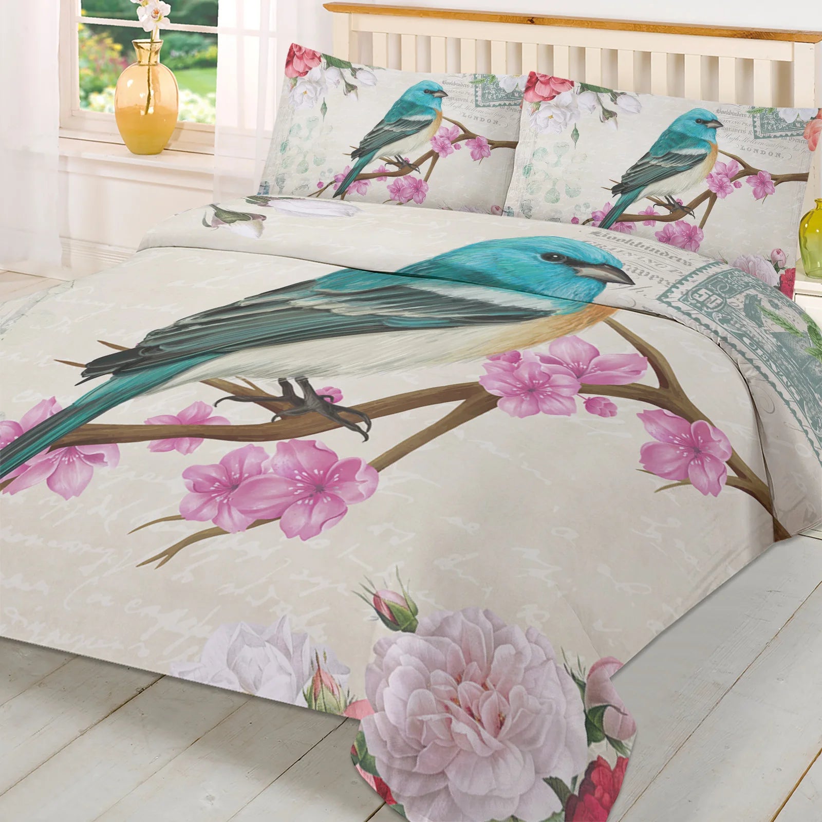 Ensemble literie vintage fleurs oiseaux Ombre Interieur