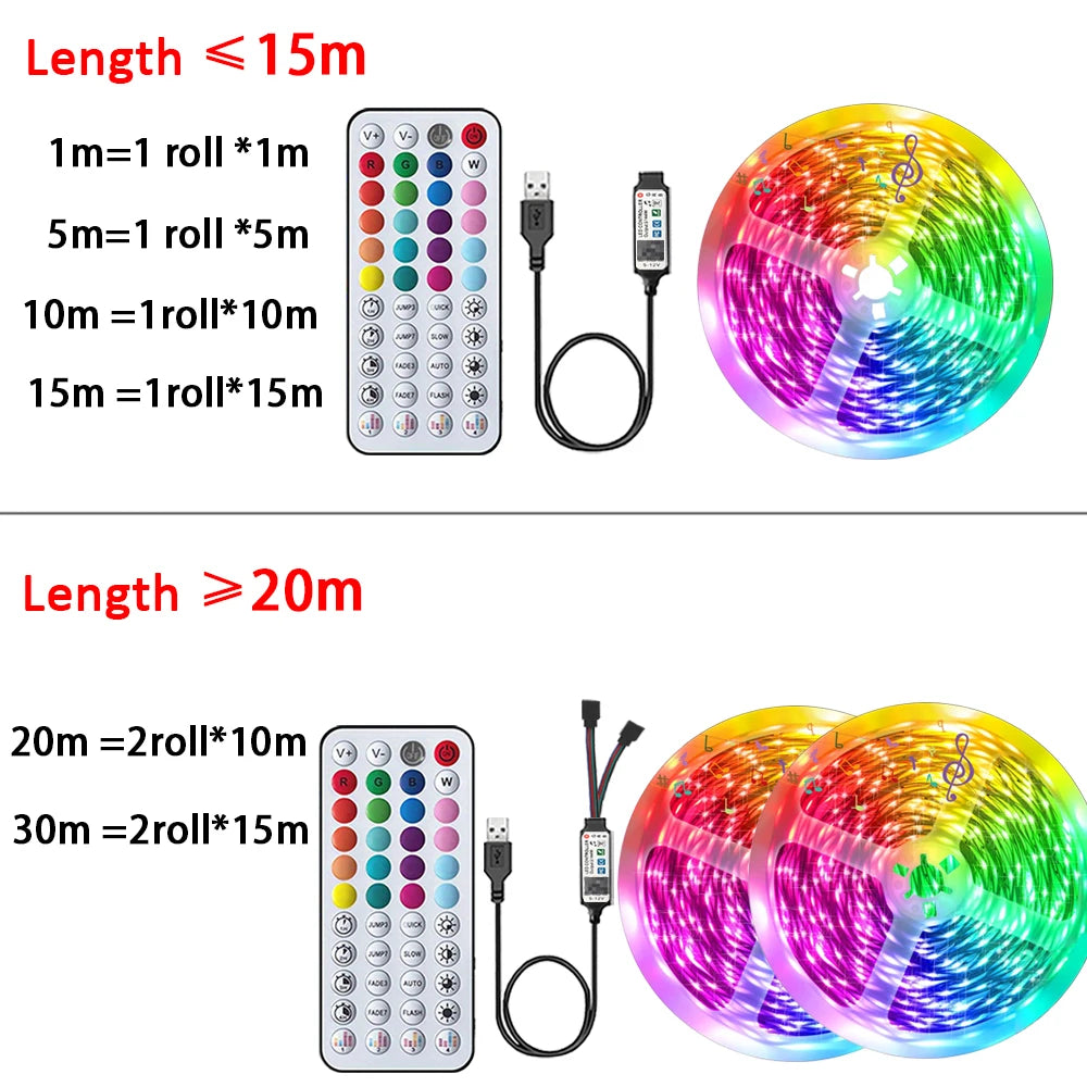 ruban led multicolore rgb flexible synchronisation musique controle application 10m 15m 20m 30m moderne