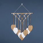 tapisserie boho chic macramé franges coeurs orange blanc bleu vert marron clair coton mur