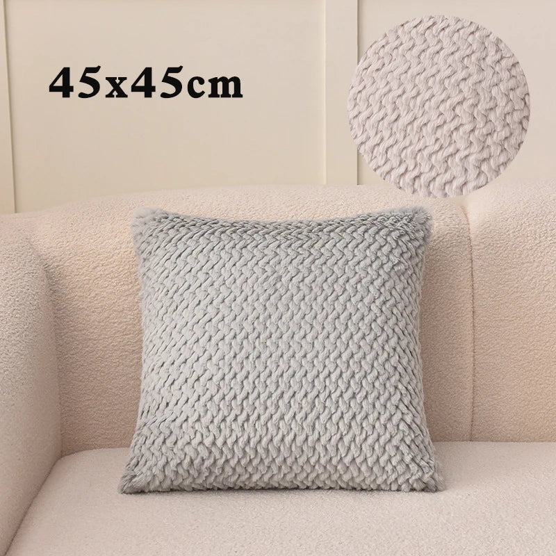 coussin peluche gris moderne 45x45cm simple motif géométrique décoration intérieure farmhouse