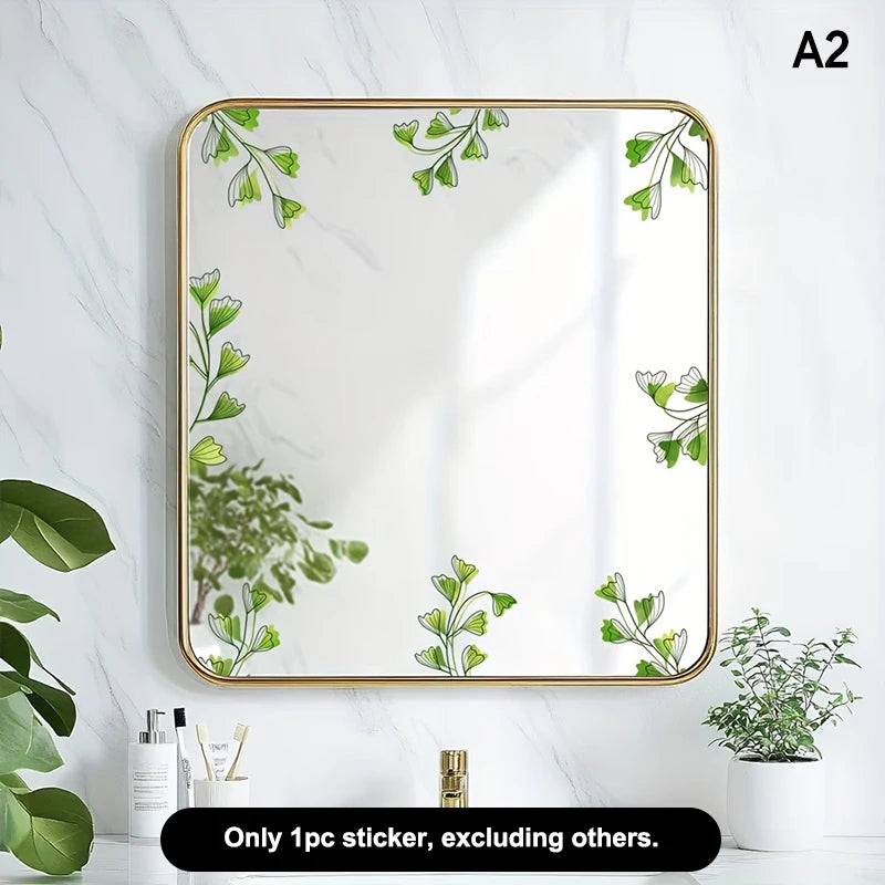 miroir adhésif moderne fleurs tulipes roses pivoines feuilles branches noir doré blanc