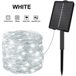 guirlande lumineuse solaire 200 leds multicolore 22m moderne métallique brillante imperméable